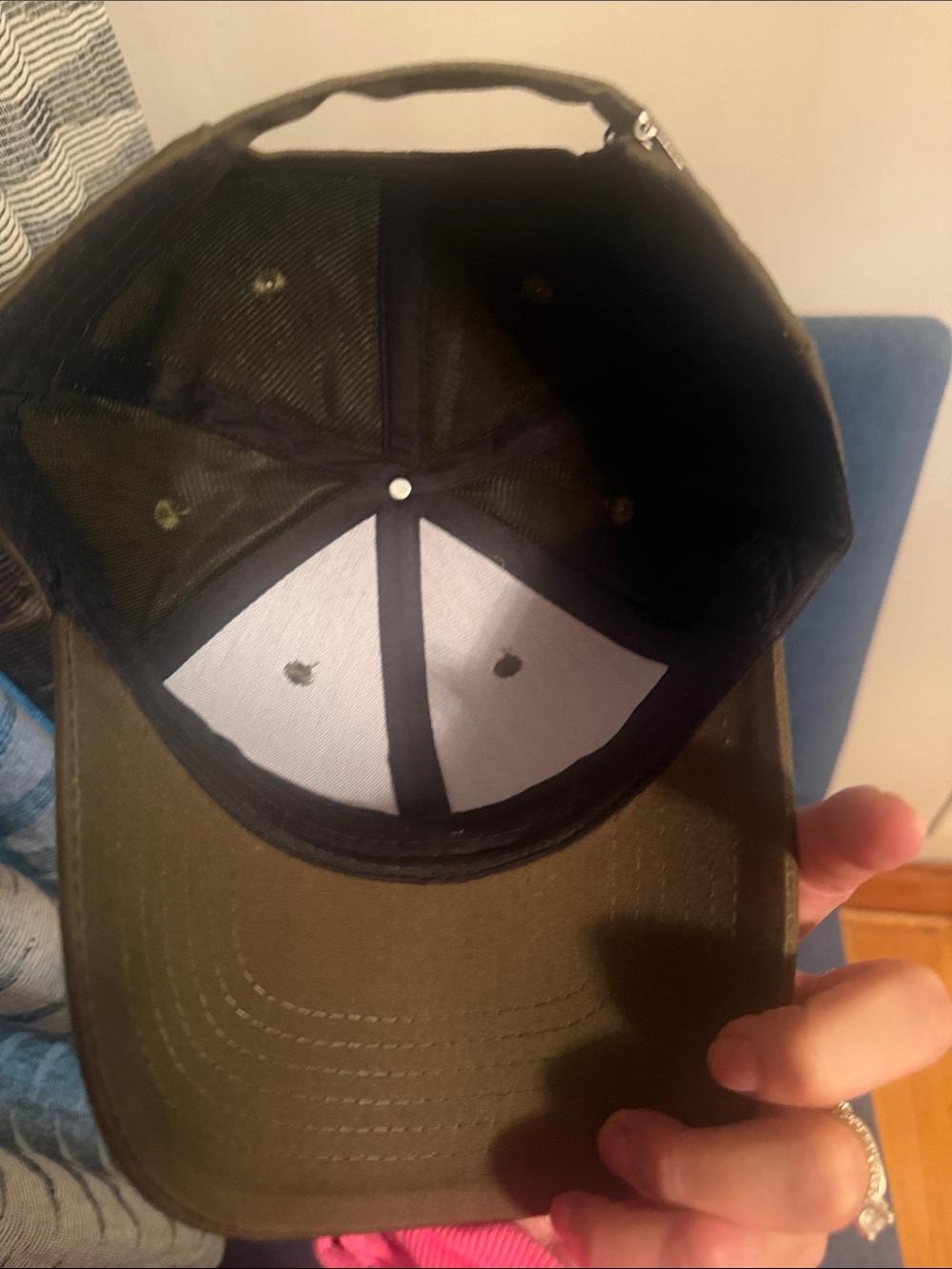 Olive Green Rhinestone Baseball Cap - Picture 2 of 3
